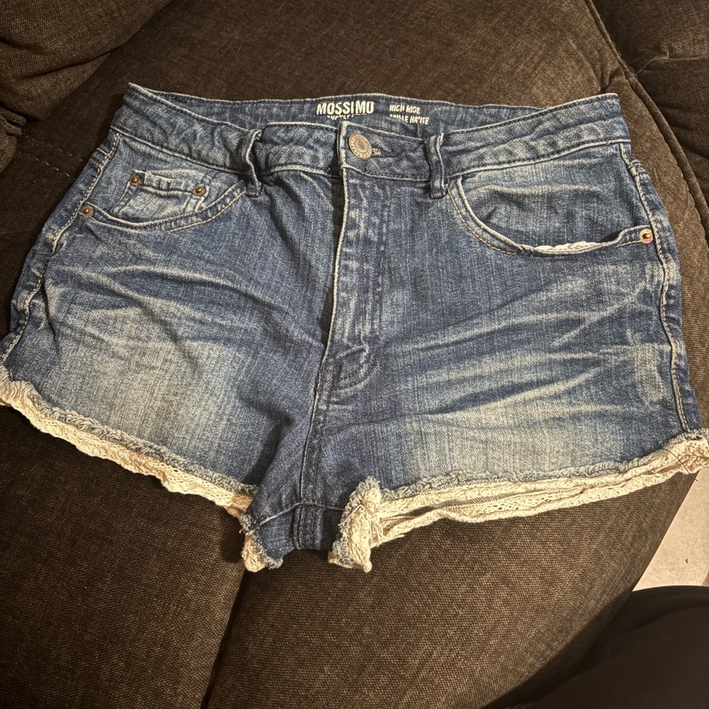 Mossimo Supply Co. Blue Jean Shorts Distressed Mid-Thigh